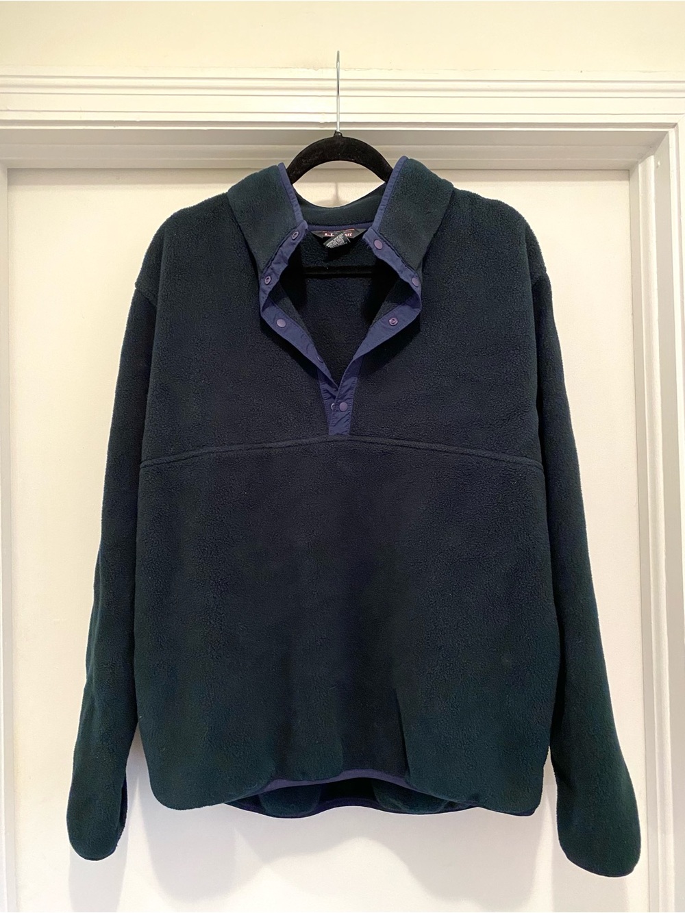 Vintage L. L. Bean Fleece Pullover Sweater men’s size large Navy Green hiking